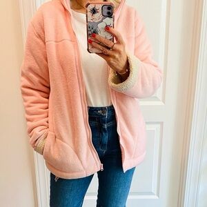Vintage Pink Faux Suede Shearling Zip Up Jacket Pink Cream Size Small